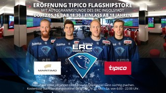 Vier Panther geben bei der offiziellen Eröffnung des neuen Tipico Flagshipstores Autogramme.