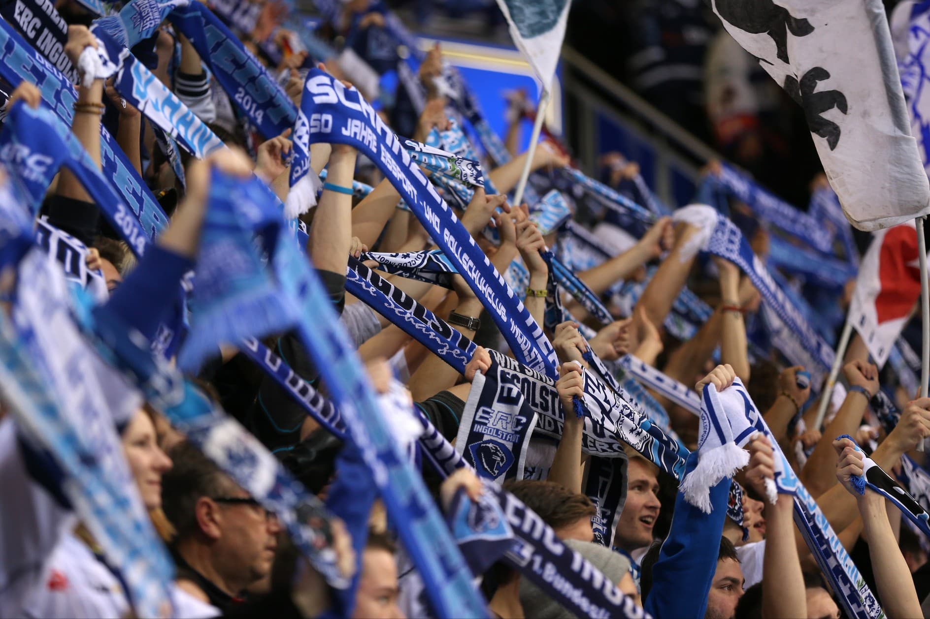 ERC Ingolstadt Fans mit Schals in der Arena