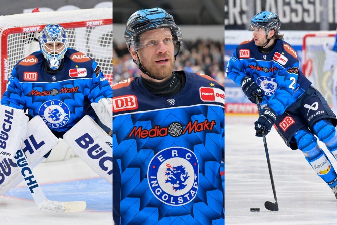 Devin Williams, Daniel Schmölz und Sam Ruopp (v.l.n.r.) haben ihre Verträge beim ERC verlängert.