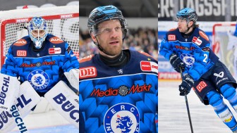 Devin Williams, Daniel Schmölz und Sam Ruopp (v.l.n.r.) haben ihre Verträge beim ERC verlängert.